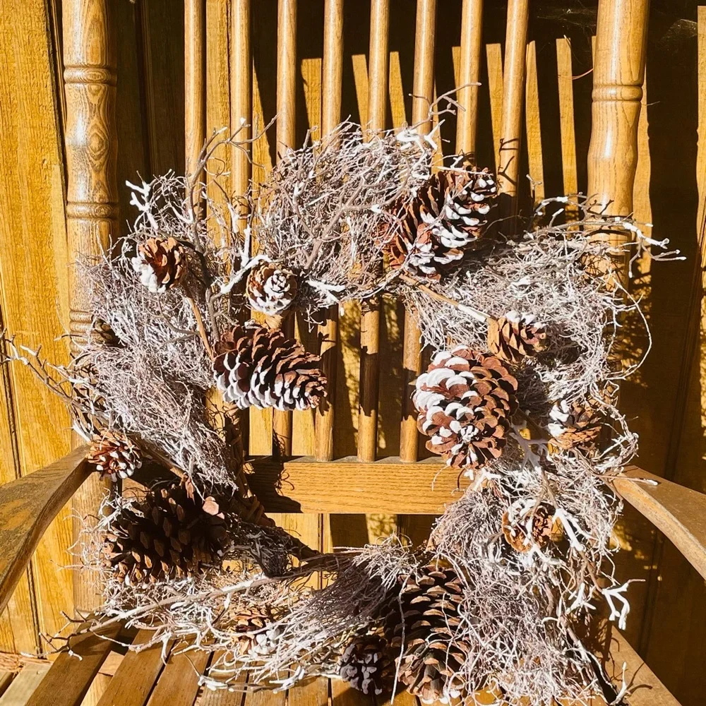 *Snow Fallen Twig & Pinecone Wreath, 24”